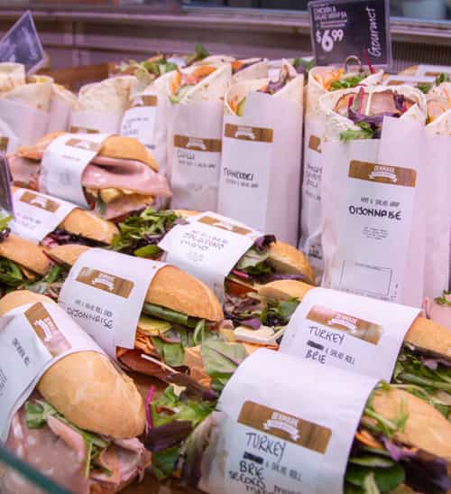 Deli selection of fresh rolls and wraps